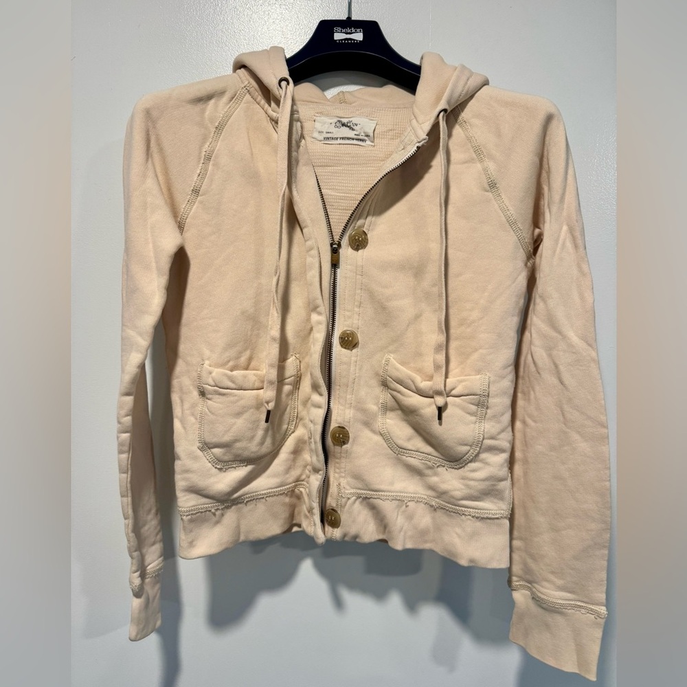 J. Crew Cream Hooded Zip & Button Sweatshirt